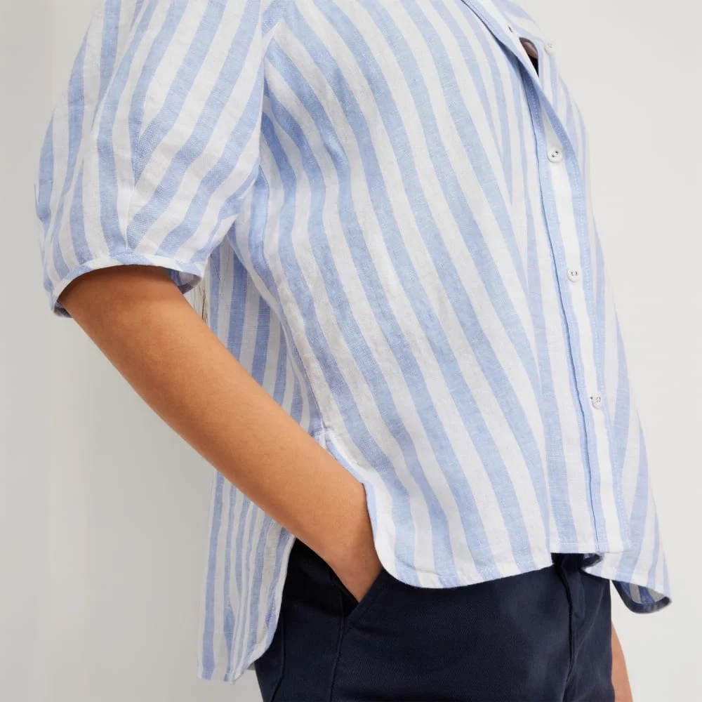 The Linen Puff Sleeve Shirt | Blue / White (3)