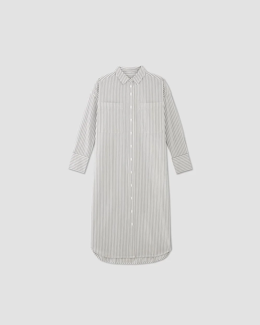 The Midi Cotton Shirt Dress | Bone/Navy (4)