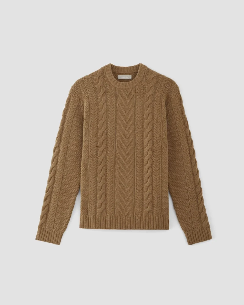 The Felted Merino Cable-Knit Crew | Deep Camel (4)