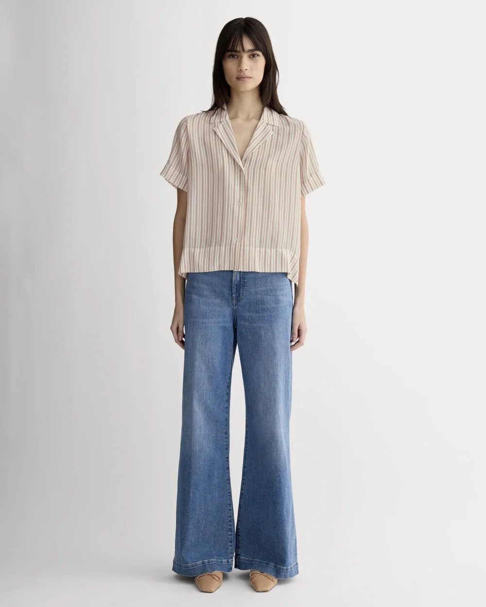 The Notch Shirt in Washable Silk | Bone / Dusky Rose (6)