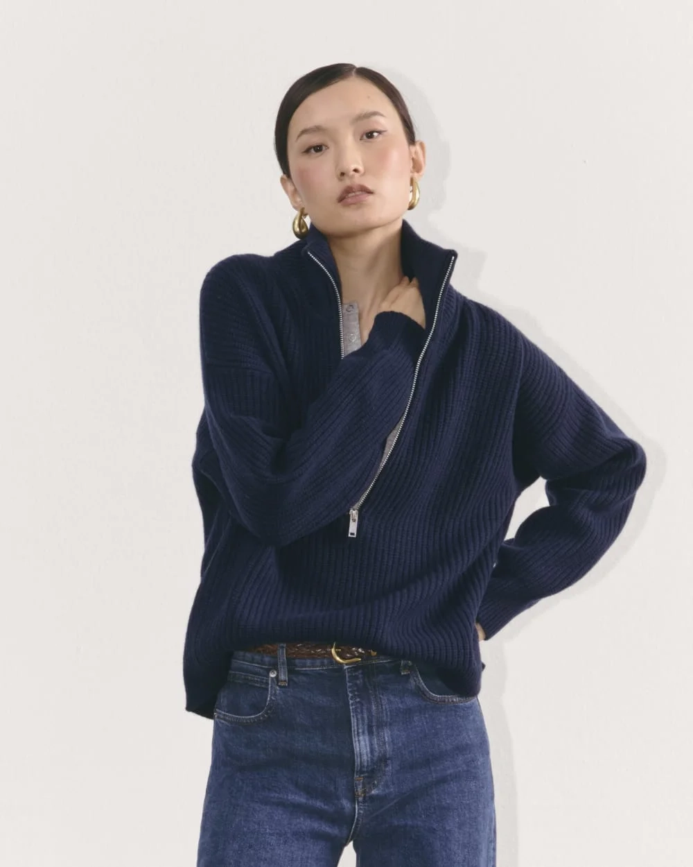 The Half-Zip Sweater in Luxe Merino | Navy (6)