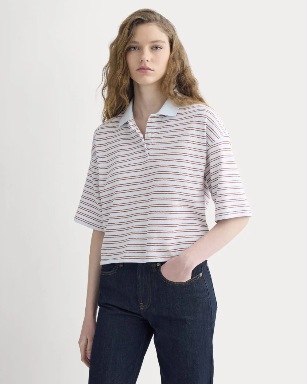 Pique Boxy Polo | Skywriting/Henna/Gardenia