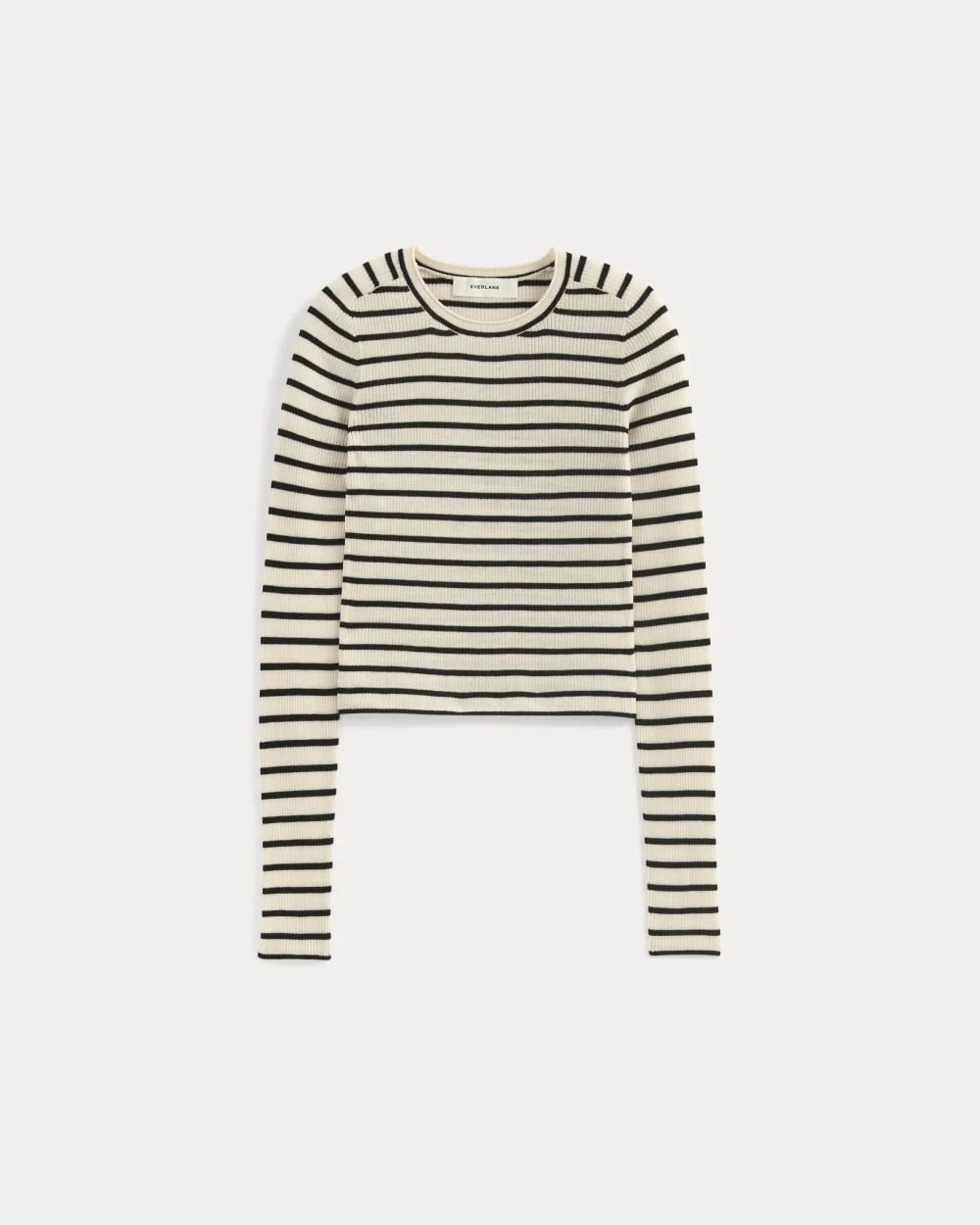 The Cropped Crew Top in Ultrafine Merino | Parchment / Black (6)