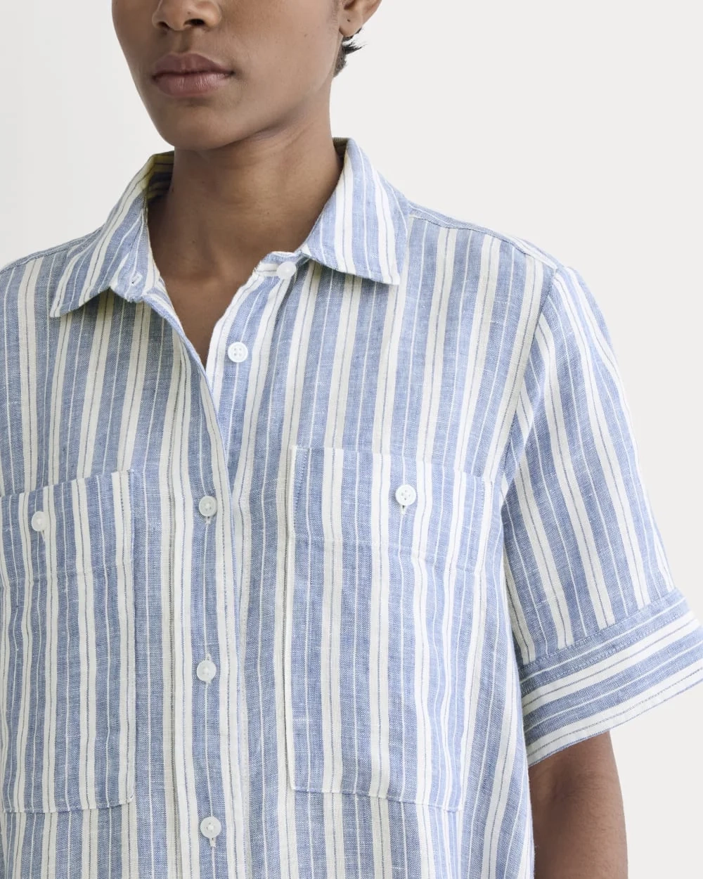 The Daytripper Dress in Linen | Soft Cobalt/Bone (5)