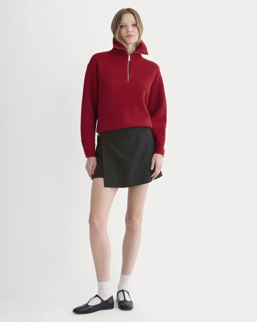 The Half-Zip Sweater in Luxe Merino | Berry Red (5)