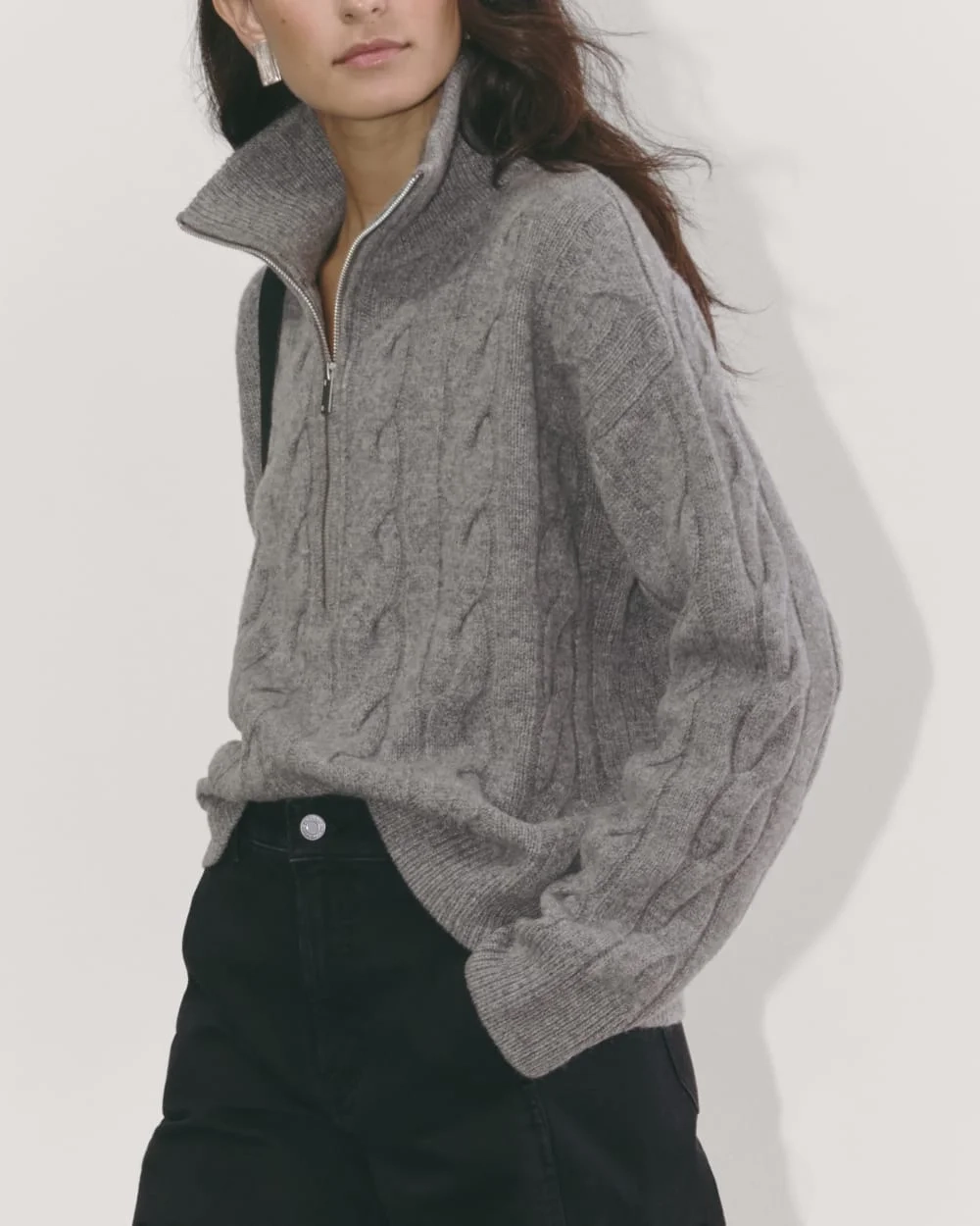 The Cable Half-Zip in Luxe Merino | Heathered Mid-Grey (3)