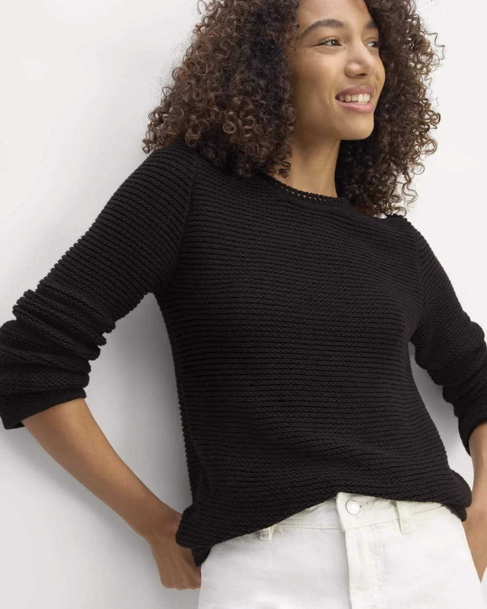 The Organic Cotton Open-Stitch Crew | Black