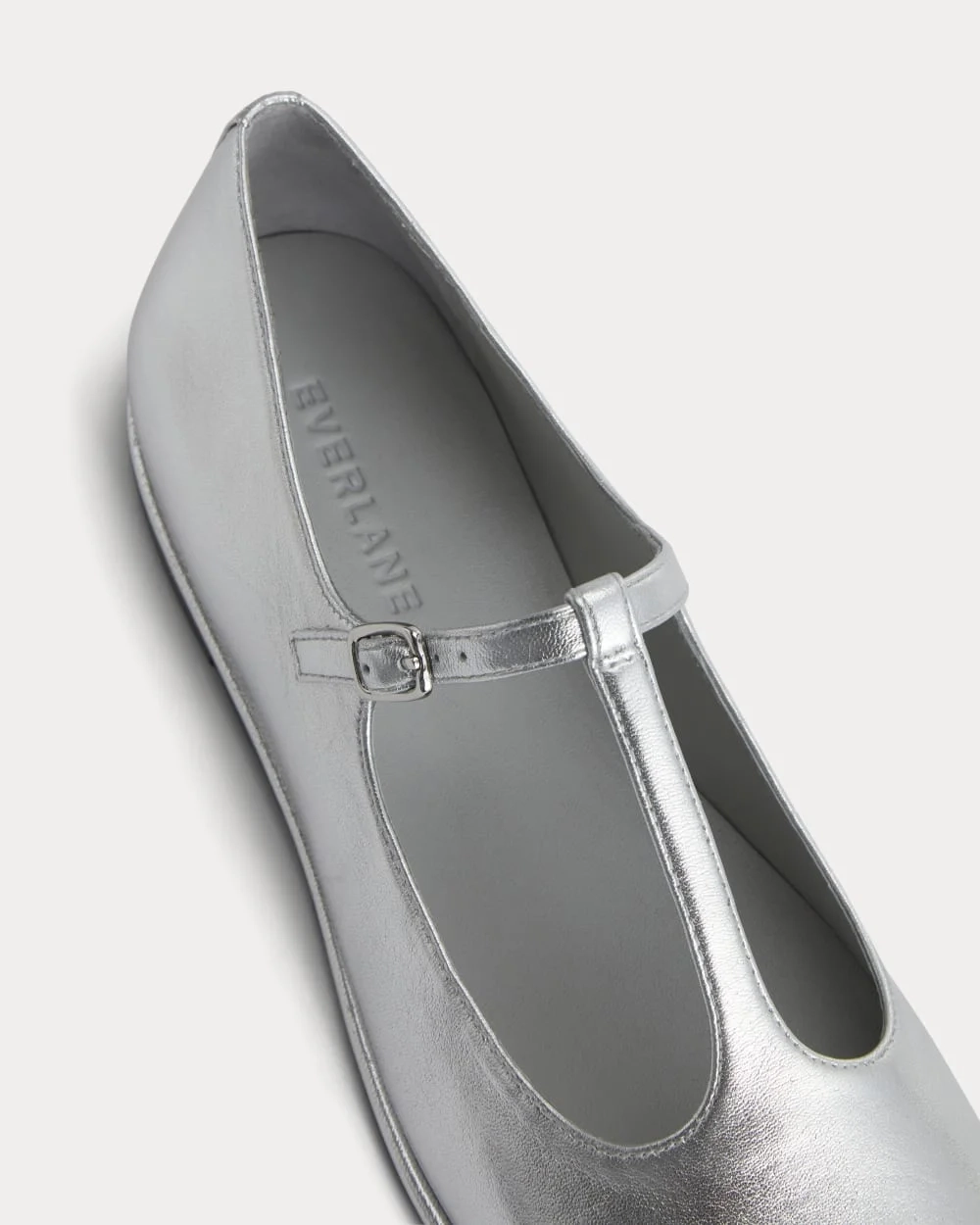 The Leather T-Strap Flat | Silver (5)