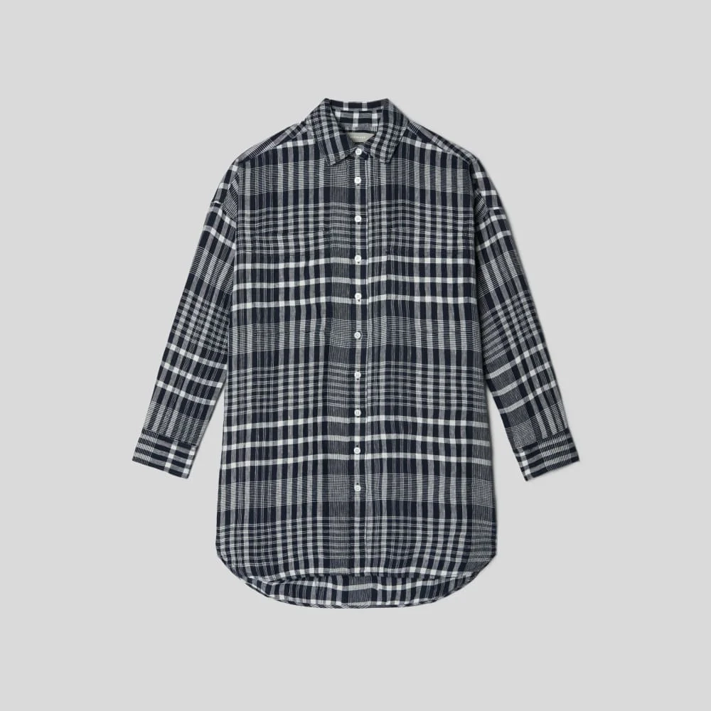 The Way-Long Linen Shirt | Canvas Tan / Navy (5)