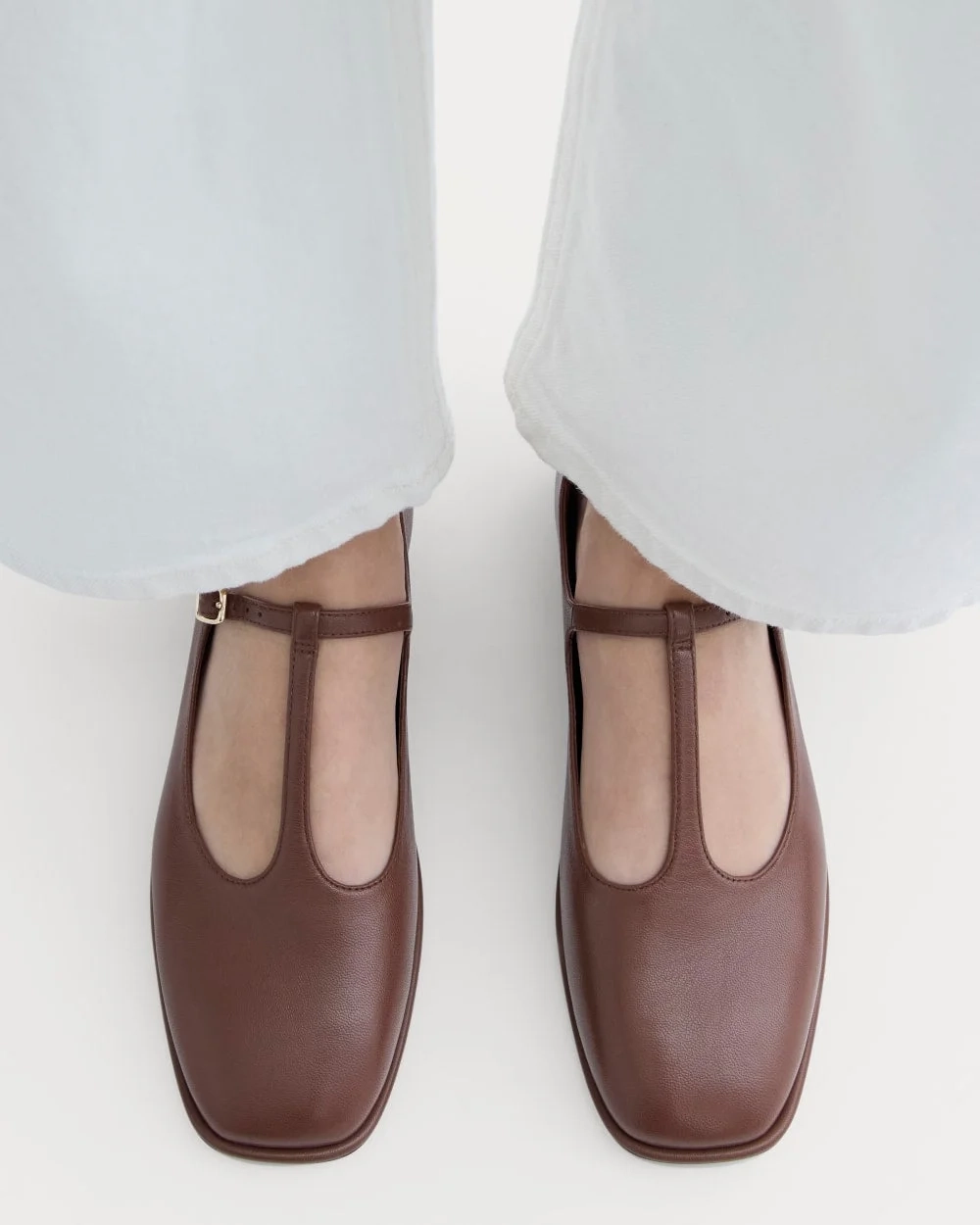 The Leather T-Strap Flat | Rum (6)