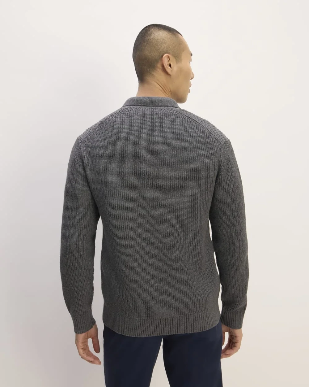 The Cotton Chunky Rib Polo | Heathered Charcoal (4)