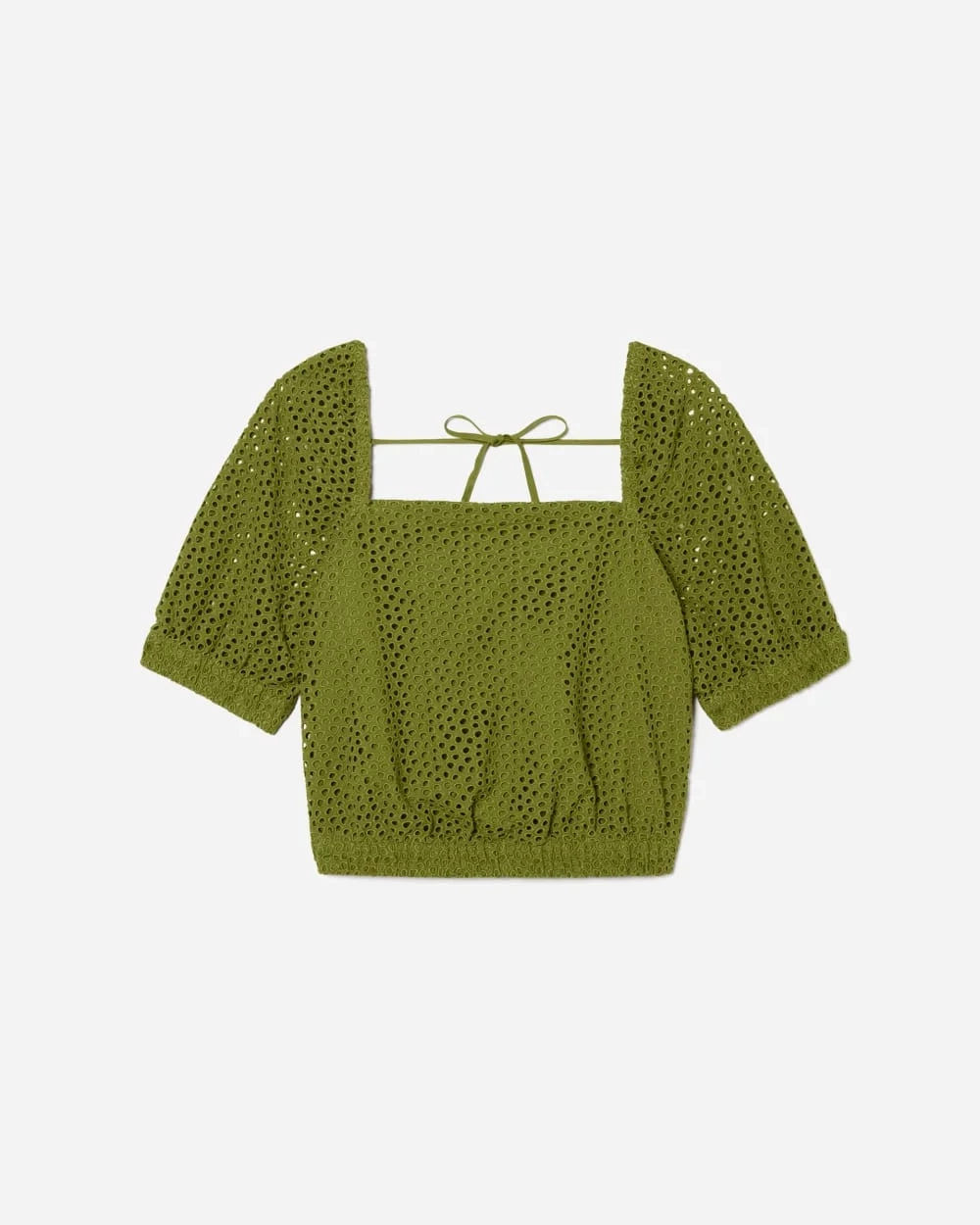The Eyelet Puff Sleeve Top | Moss (7)