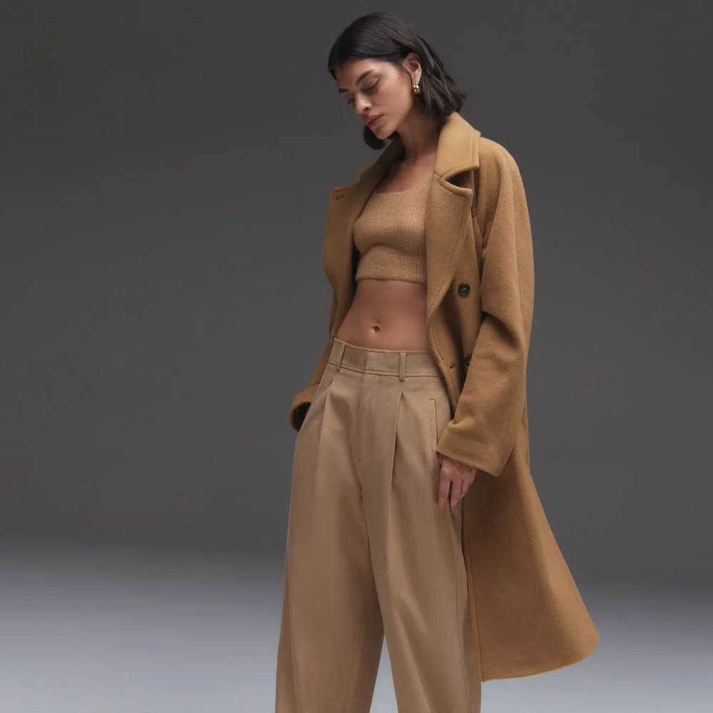 The Italian ReWool® Long Peacoat | Camel (6)