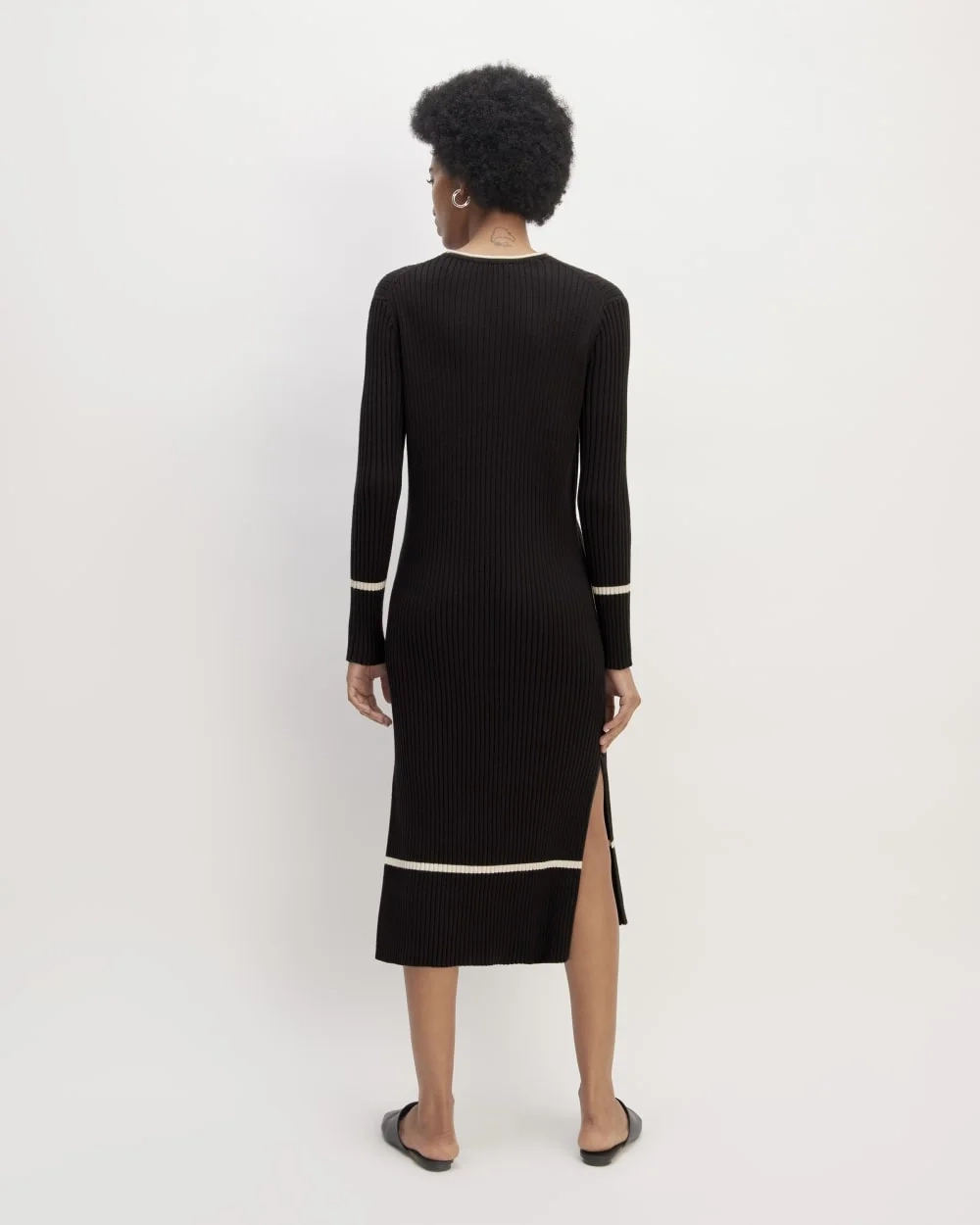 The Cotton Wide Rib Midi Dress | Black (3)
