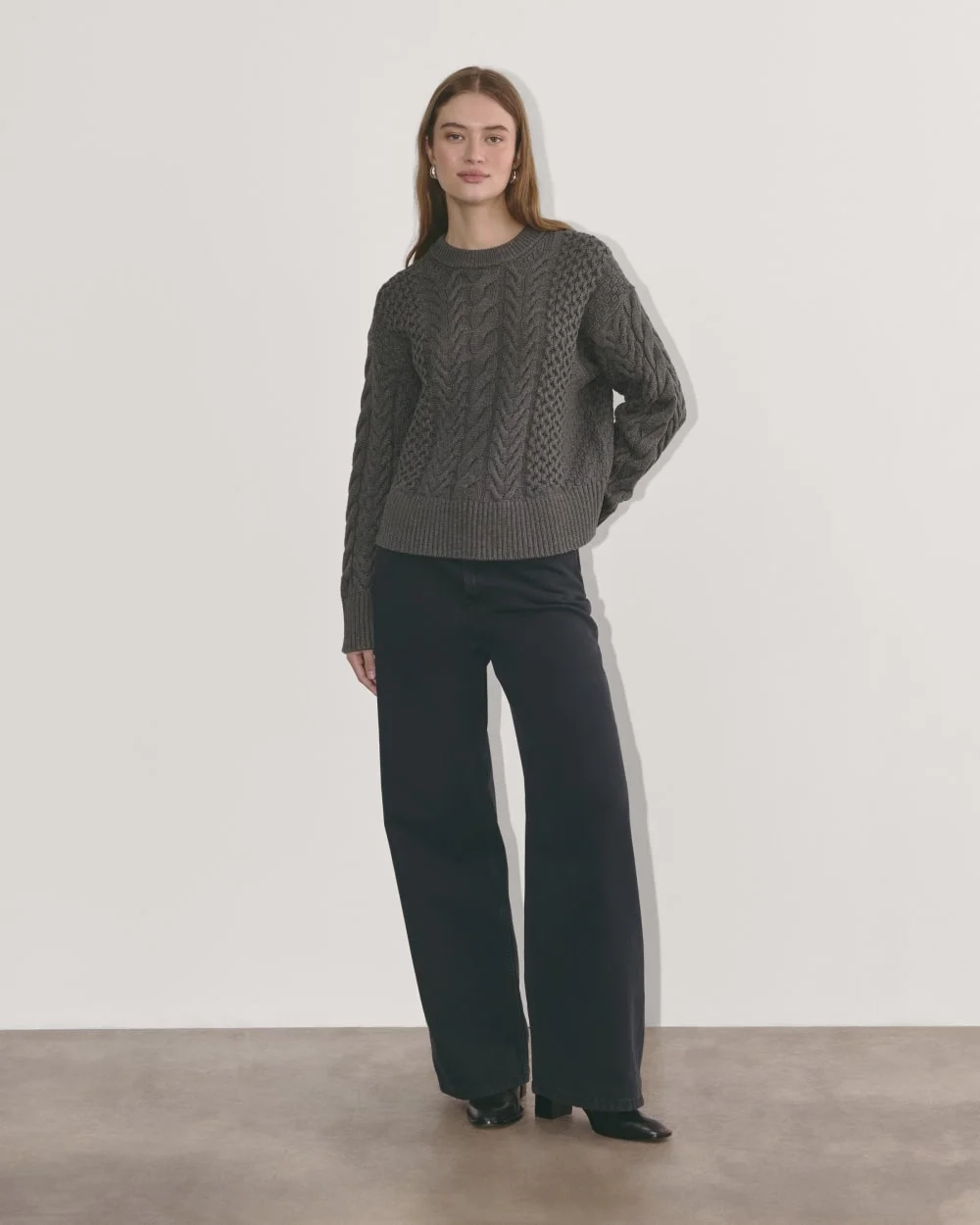 The Cable Sweater in Everyday Cotton | Heathered Charcoal (5)