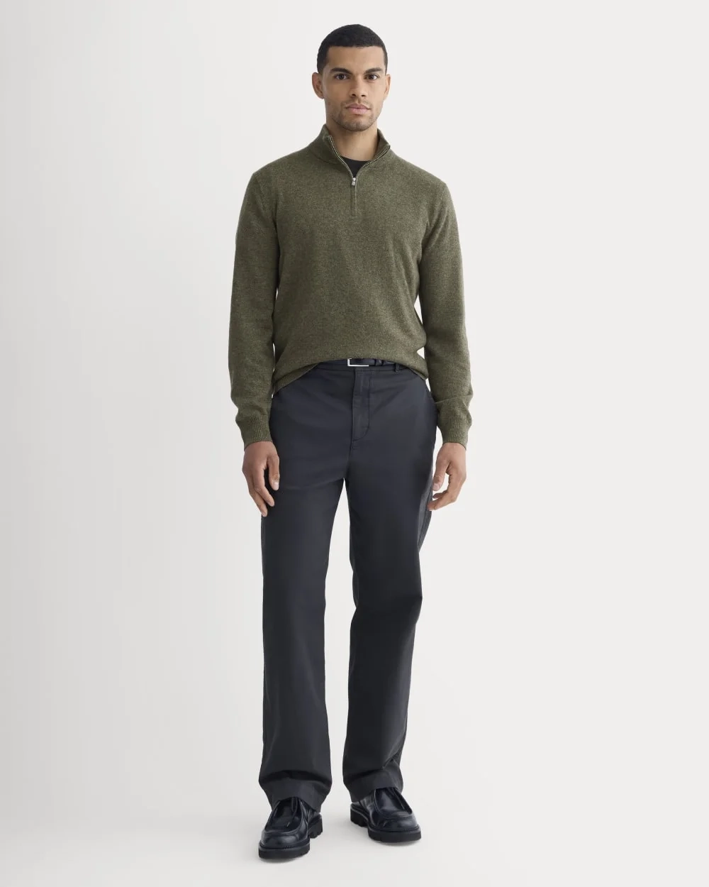Cashmere Quarter Zip Sweater | Heathered Army Green (3)