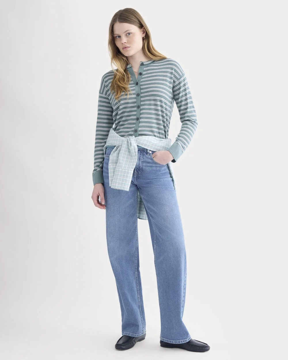 Crew Cardigan in Ultrasoft Merino | Reflecting Pond Multi Stripe (3)