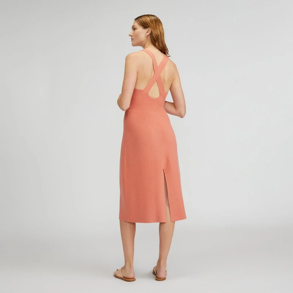The Ribbed Cotton Cross-Back Dress | Tawny Pink (3)