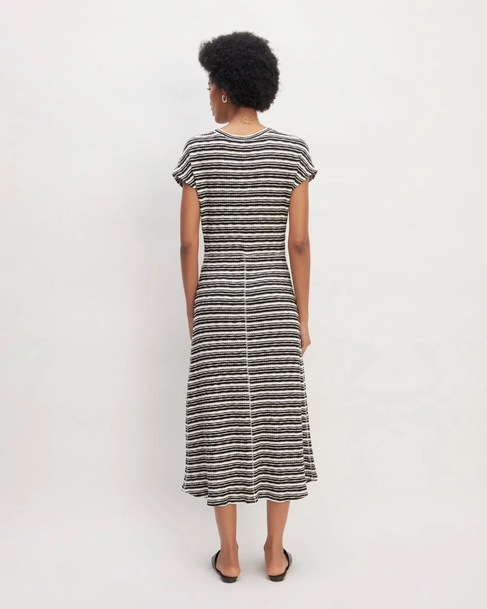 The Rib-Knit Cap-Sleeve Midi Dress | Bone / Black (4)
