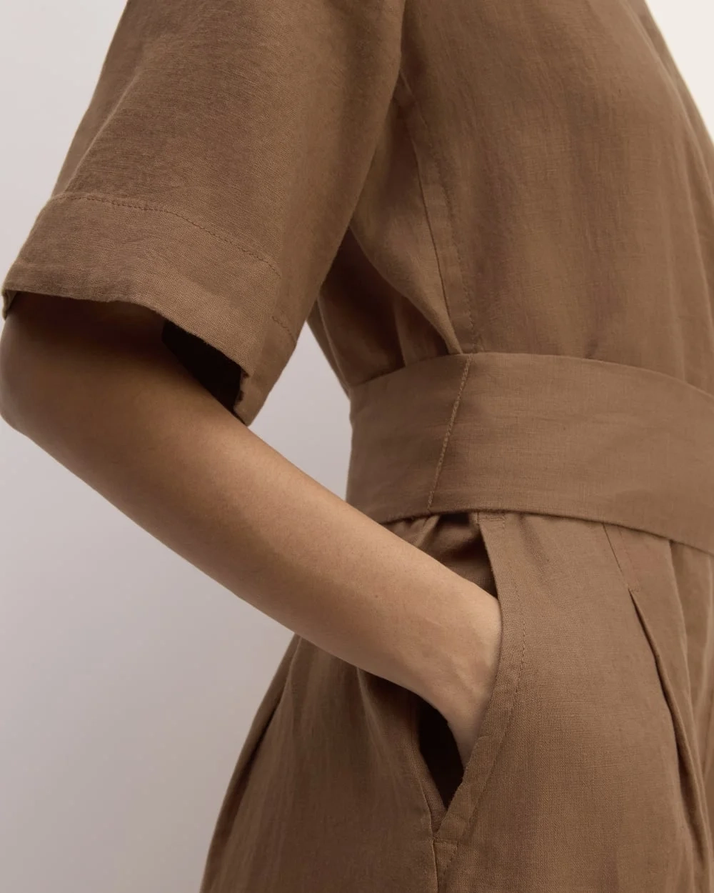 The Wrap Jumpsuit in Linen | Carob Brown (5)