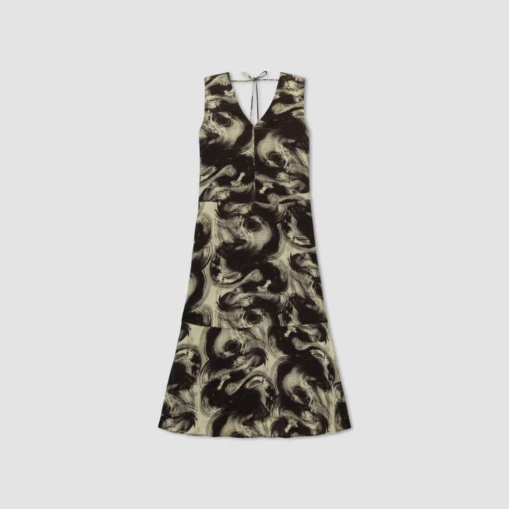 The Satin V-Neck Maxi Dress | Pale Yellow / Black (4)