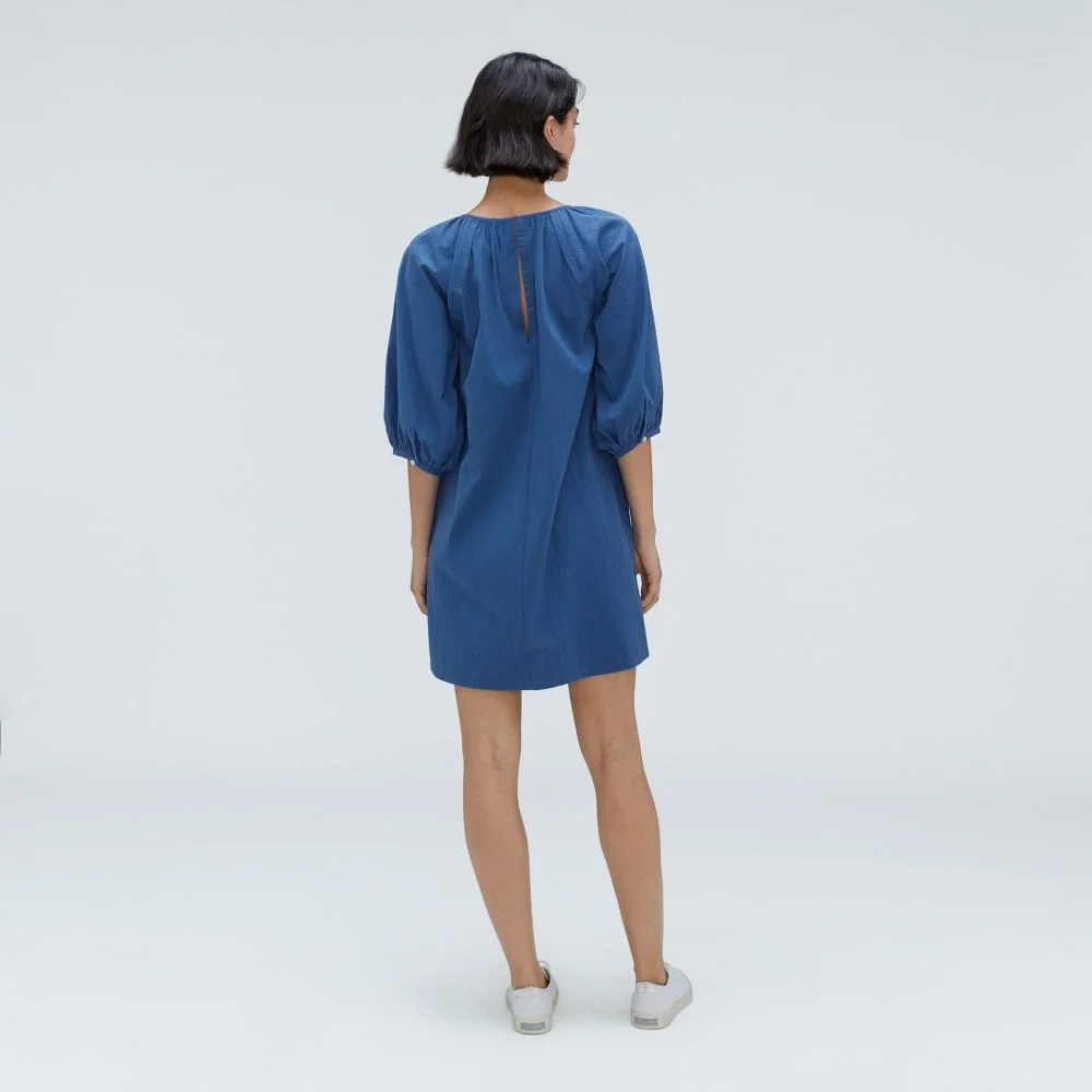 The Seersucker Puff Sleeve Dress | Deep Blue (4)
