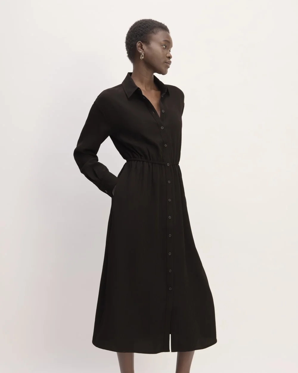 The Mini Jacquard Stripe Shirt Dress | Black (4)
