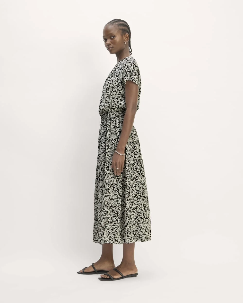 The Gathered Midi Dress | Black / Bone Mini Floral (4)