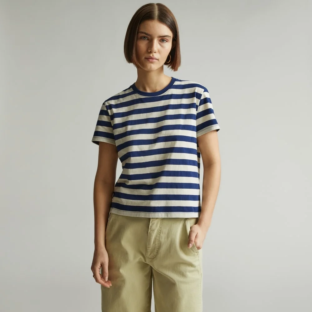 The Box-Cut Tee in Essential Cotton | Ocean Cavern / Canvas Tan | No Pocket (3)