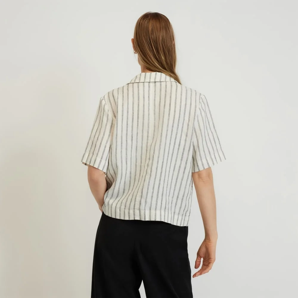The Linen Workwear Shirt | Black / Canvas Tan (6)