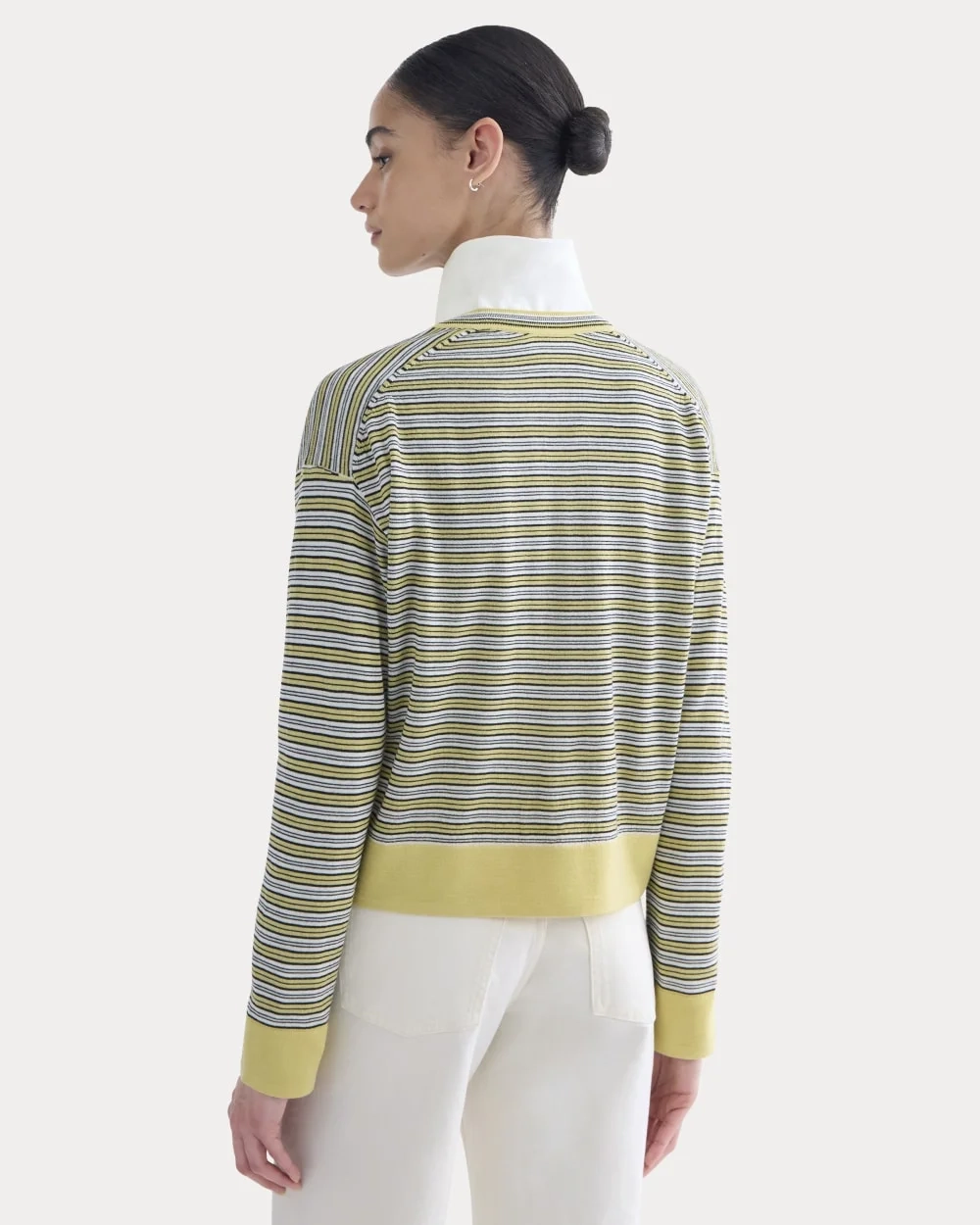Crew Cardigan in Ultrasoft Merino | Double Cream Multi Stripe (4)