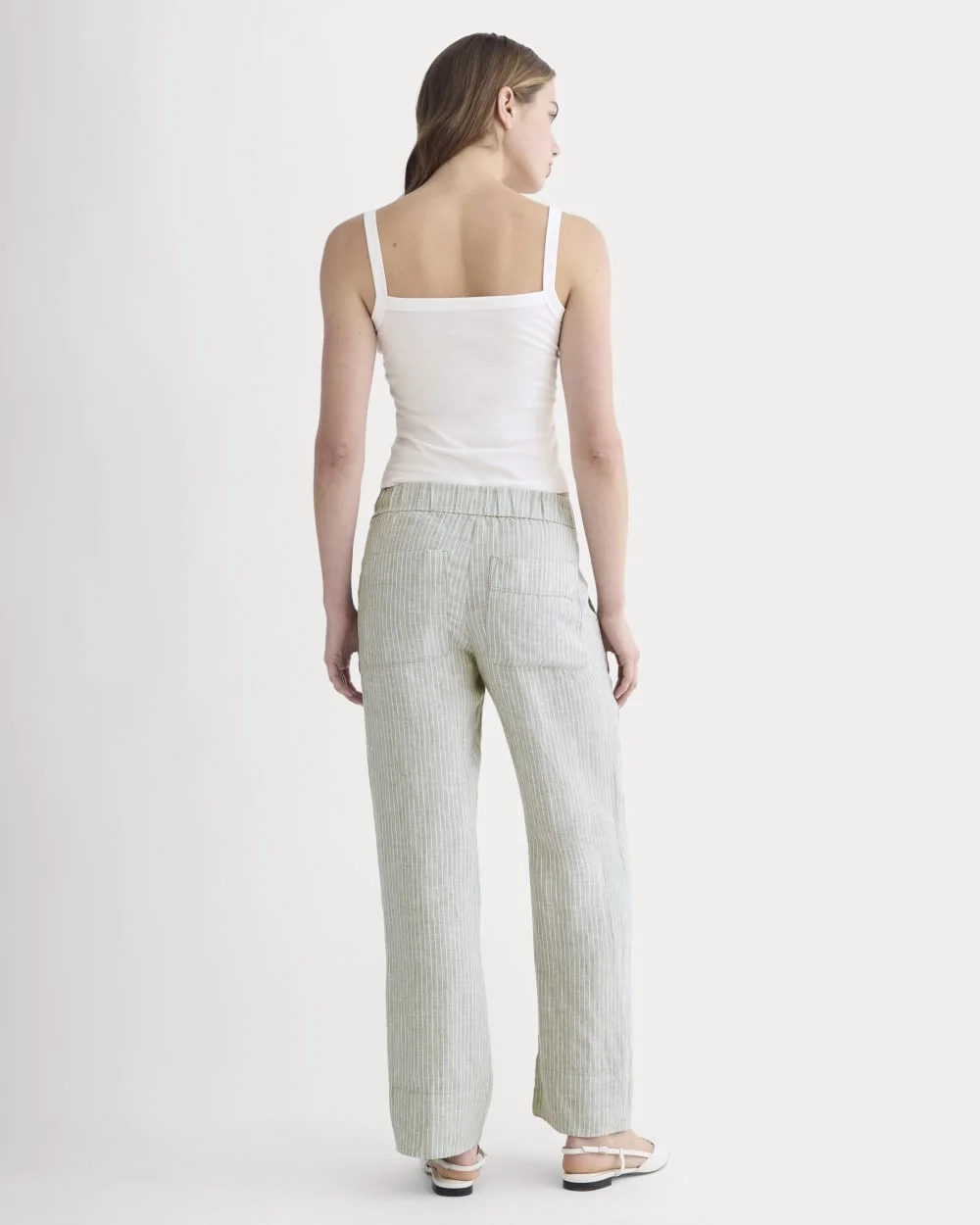 The Linen Easy Pant | Oil Green / White (5)