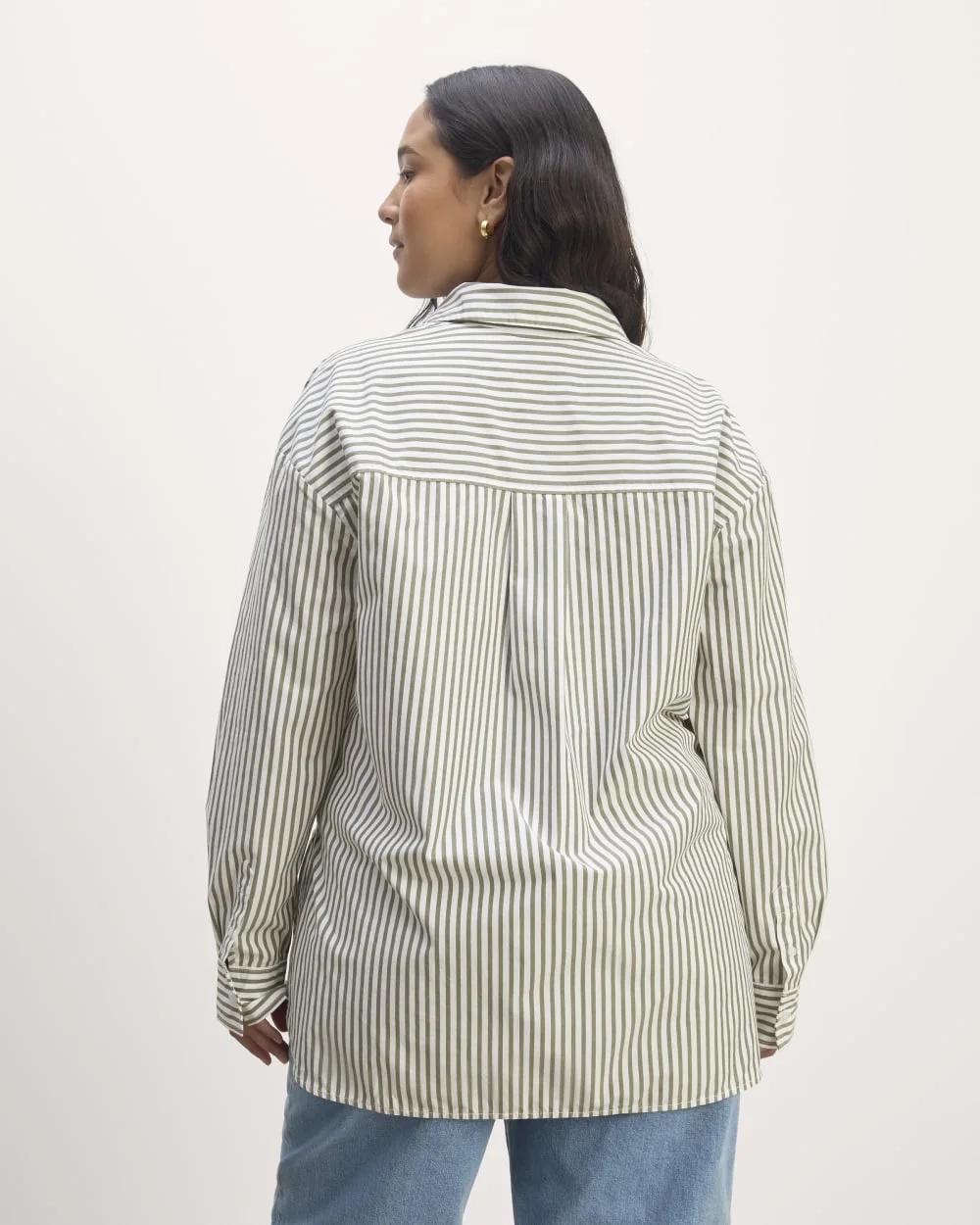 The Supima® Cotton Boyfriend Shirt | White / Moss Green (4)
