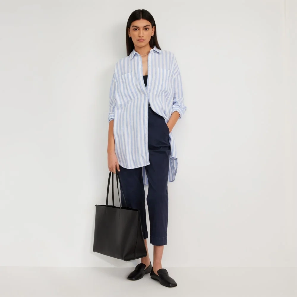 The Way-Long Linen Shirt | Blue / White (4)