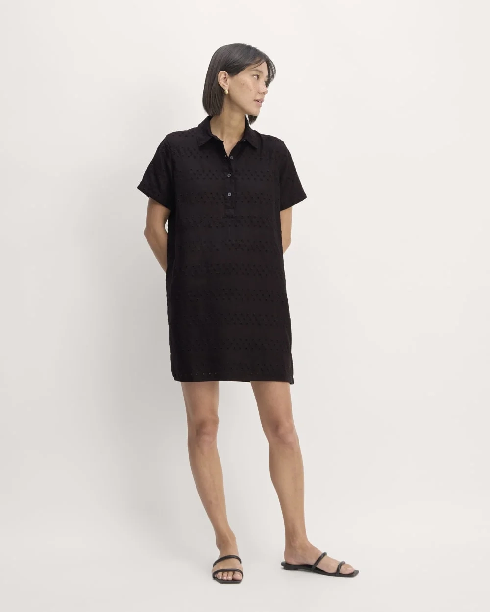The Linen Eyelet Shirtdress | Black Eyelet (6)
