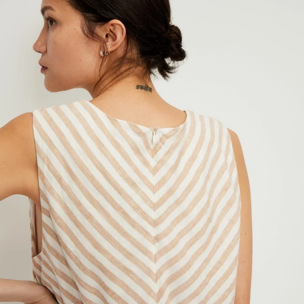 The Linen Bias Cut Dress | Bone / Caramel (3)
