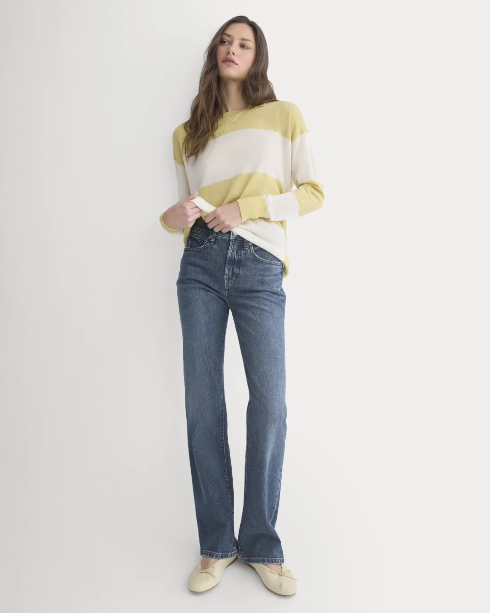 Oversized Polo in Ultrafine Merino | Double Cream / Bone Rugby Stripe (4)