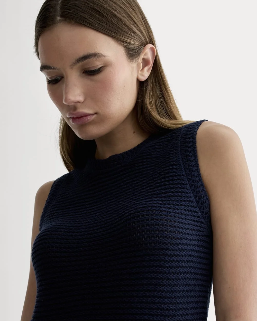 The Organic Cotton Open-Stitch Tank | Navy (4)
