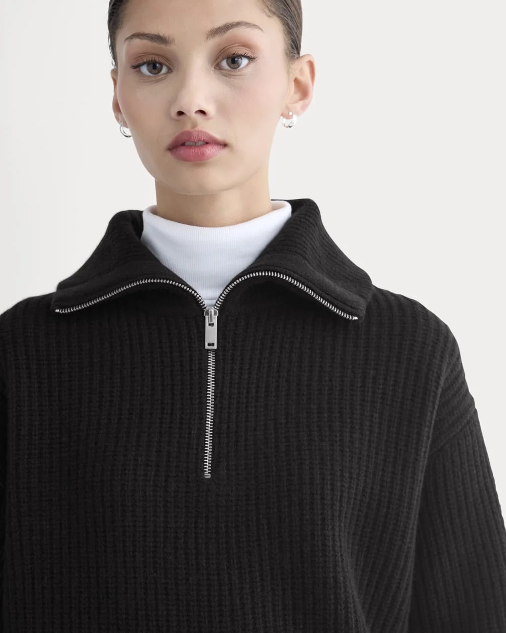 The Half-Zip Sweater in Luxe Merino | Black (6)