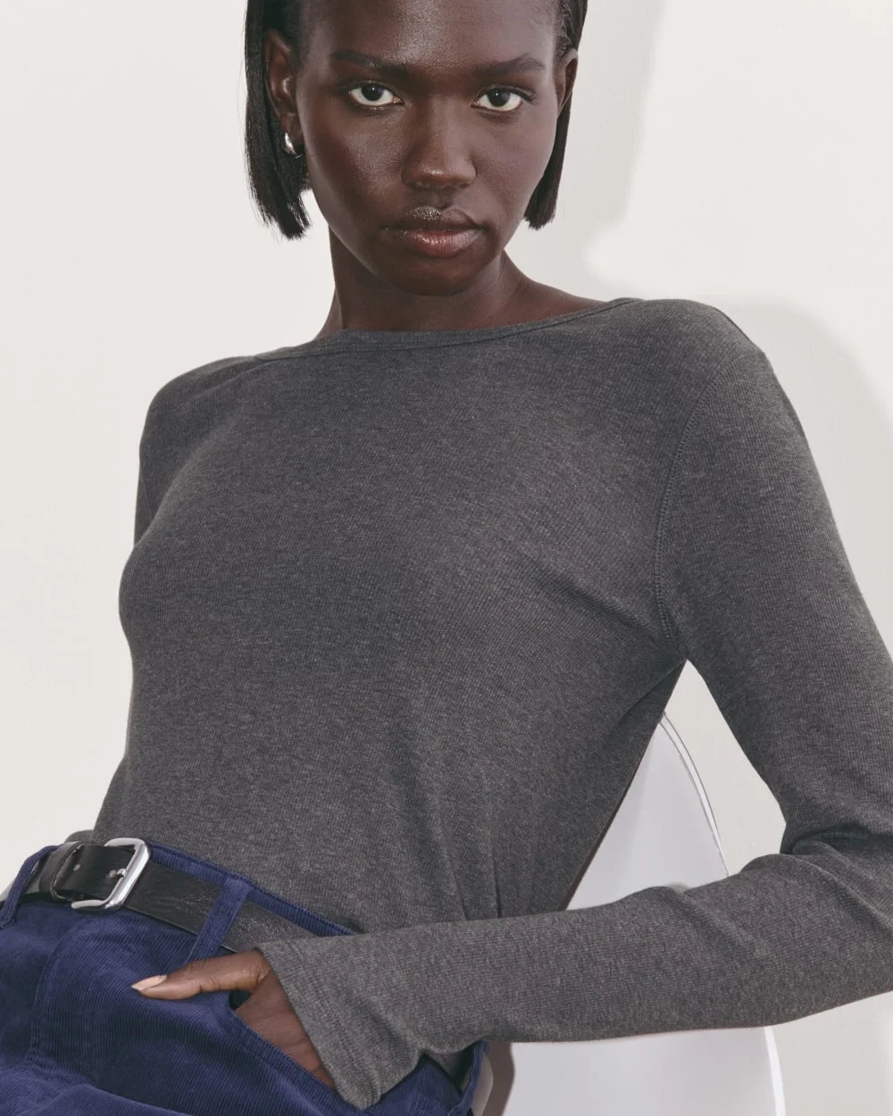 The Luxe Rib Long-Sleeve Crew | Heathered Soot (2)