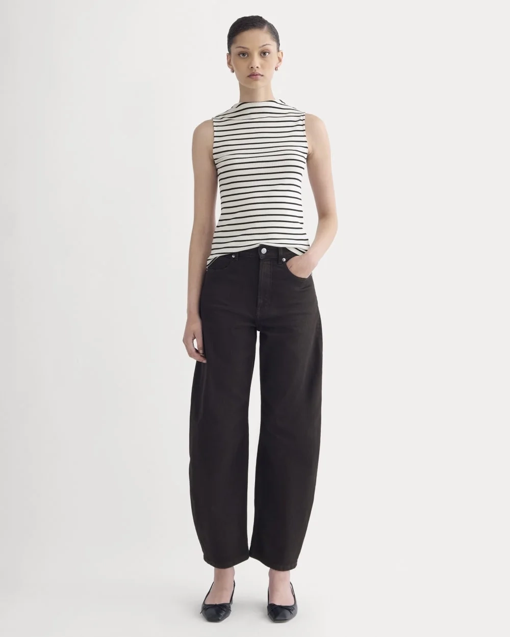 The Luxe Rib Funnel-Neck Tank | Bone / Black (6)