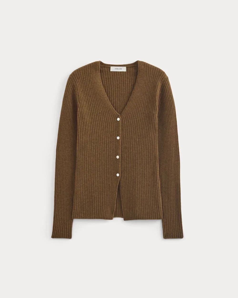 Cashmere Ribbed V-Neck Cardigan | Heathered Toffee (5)