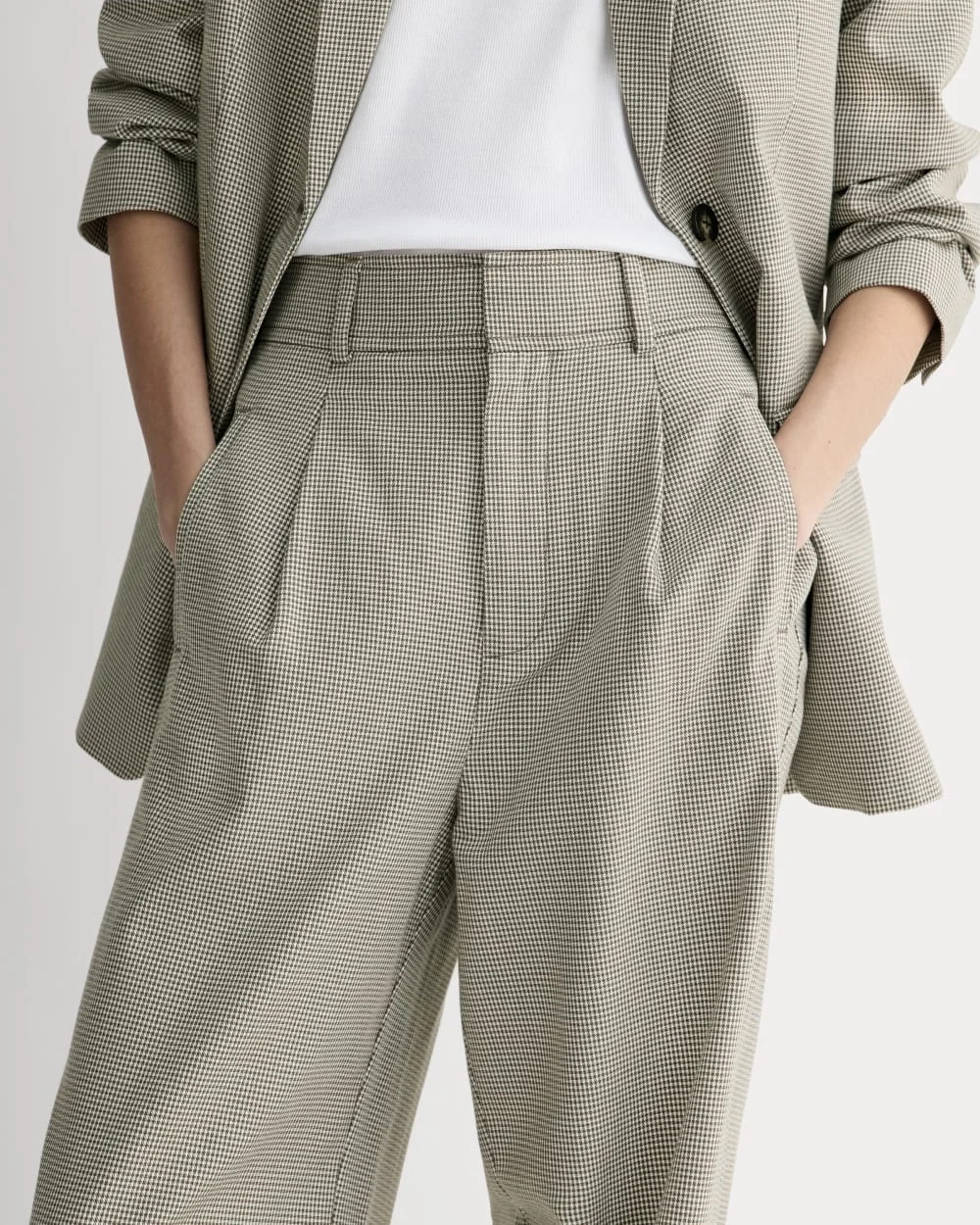 The Draper Pleated Pant in Buttersmooth | Deep Taupe Mini Gingham  | 32" Inseam (5)