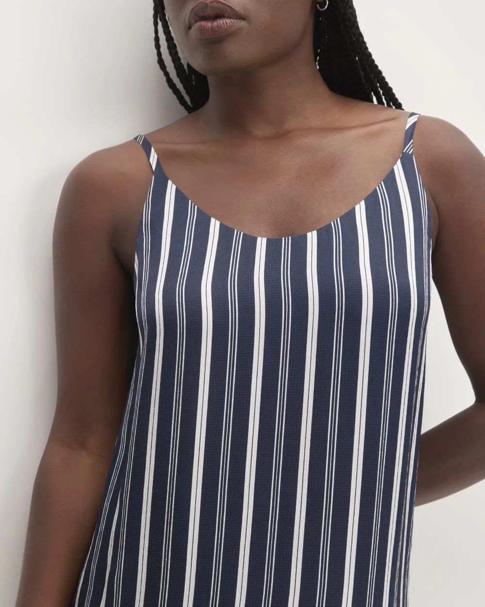 The Hammered Satin Slip Dress |  Navy / Bone (3)