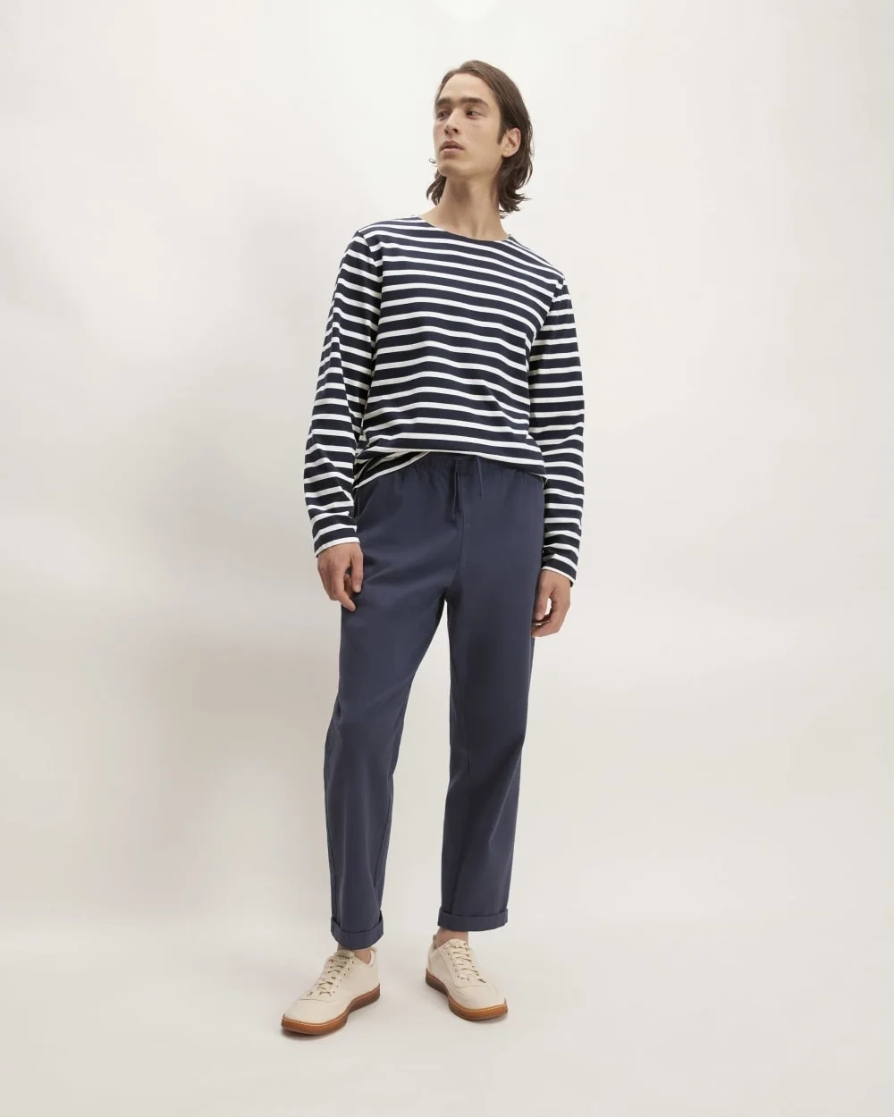 The Premium-Weight Long-Sleeve Mariner Tee |  Navy / Bone (3)