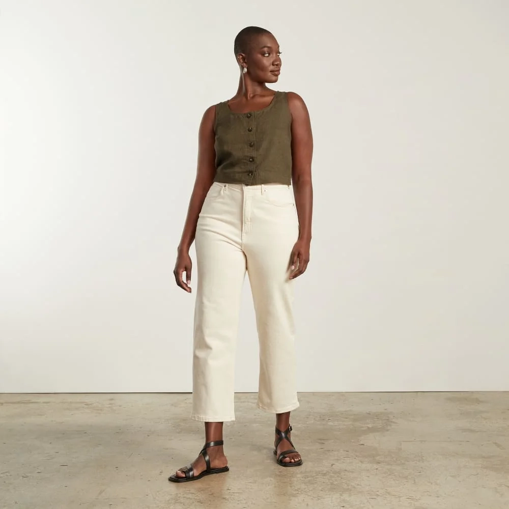 The Linen Button-Front Crop Tank | Beech (5)