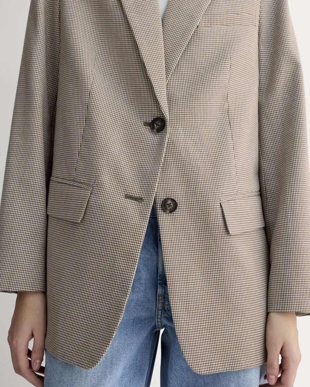 The Oversized Blazer in Buttersmooth | Deep Taupe Mini Gingham (4)