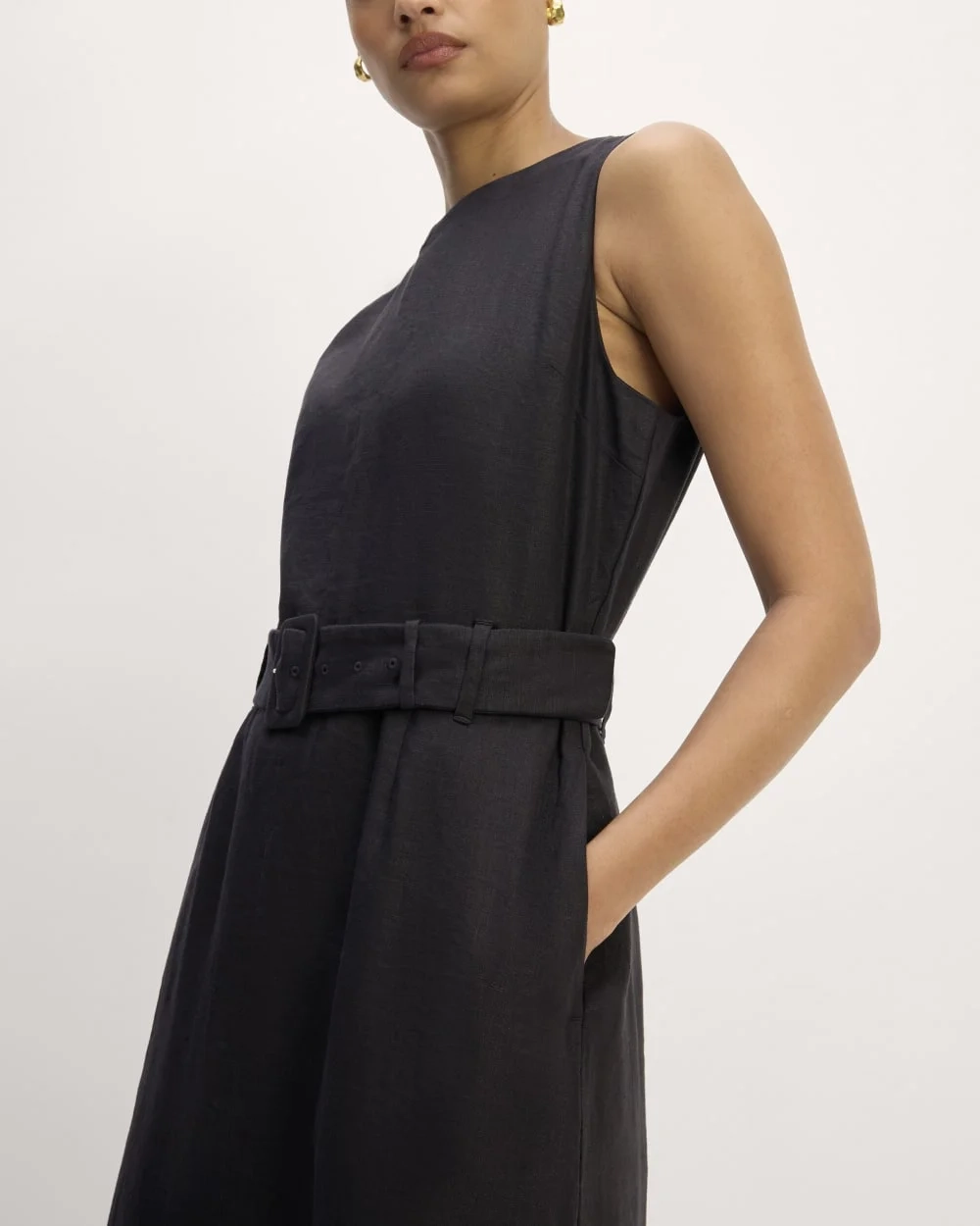 The Linen Belted Midi Dress | Black (4)