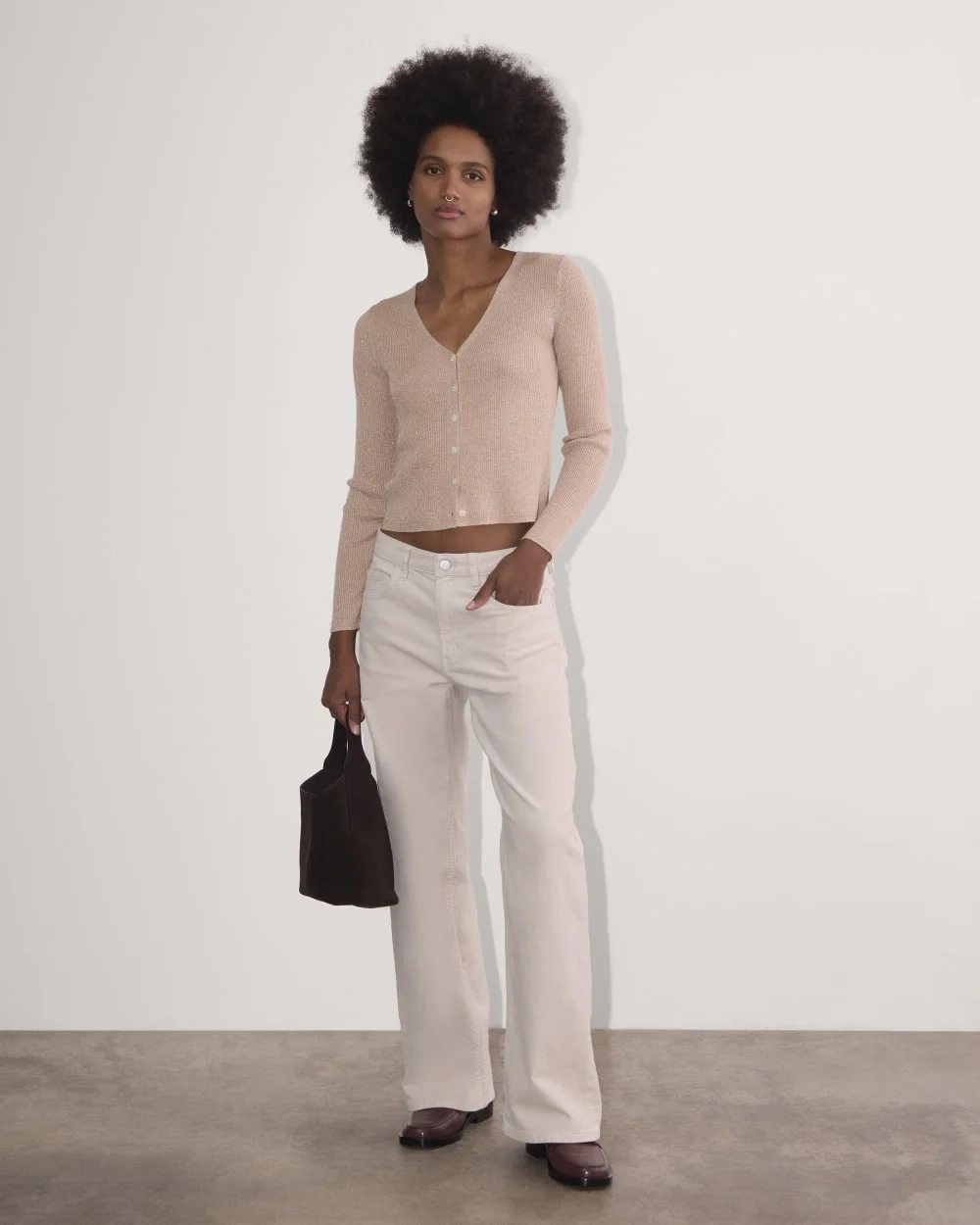 The Cardigan in Lurex Merino | Rose Gold (3)