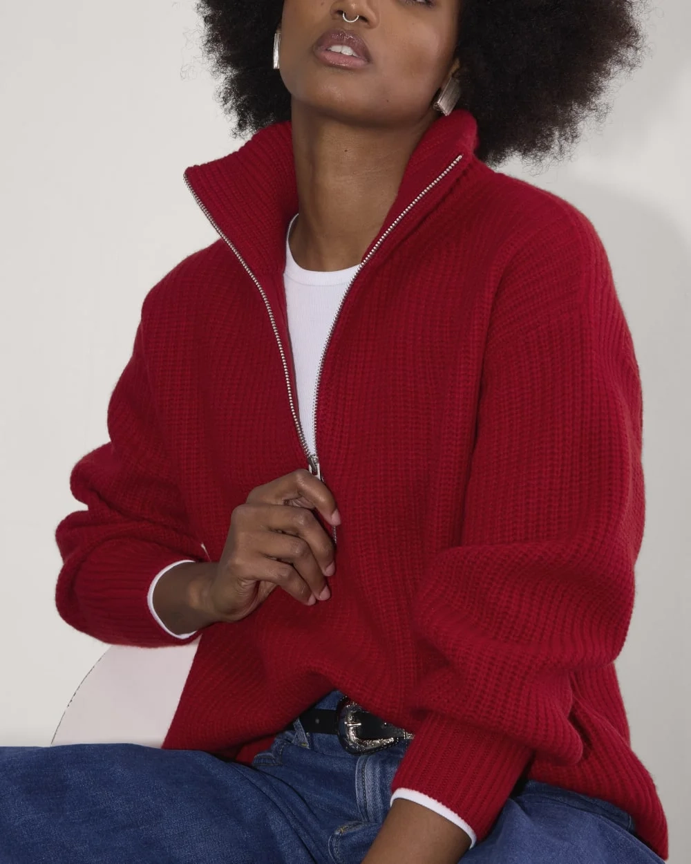 The Half-Zip Sweater in Luxe Merino | Berry Red (2)